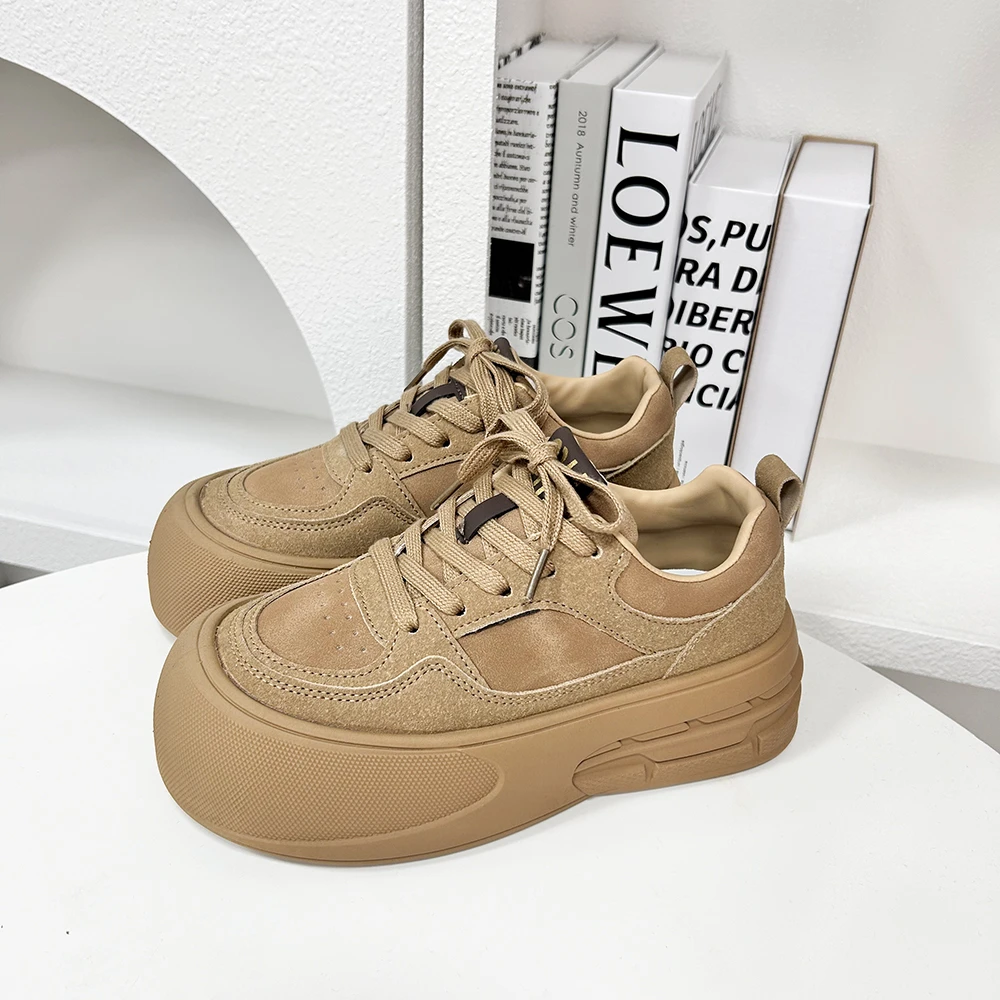 B32 卡色 厚底增高大头鞋女2025新款百搭休闲运动面包鞋松糕板鞋