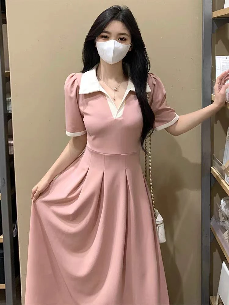 胖mm大码polo领短袖连衣裙女2025夏遮肚收腰显瘦A字裙新