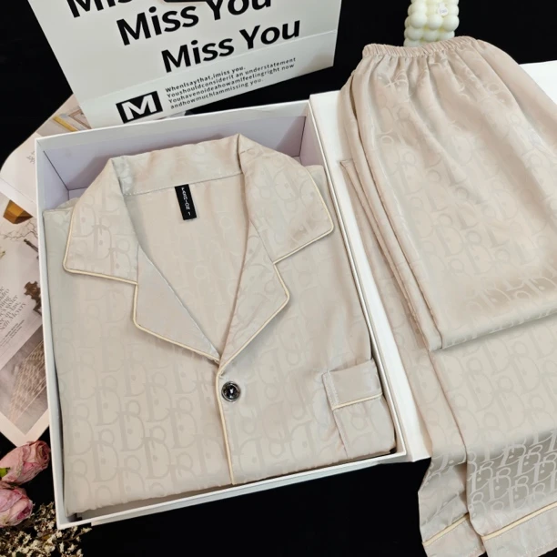 【长袖薄款】春秋四季男款情侣同款缎面丝质青年可外穿透气丝滑睡衣