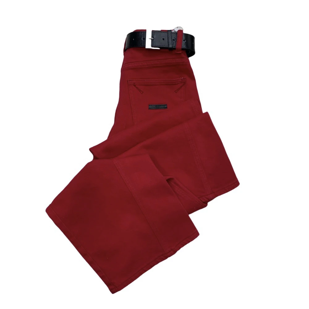 T66002-28新款红色显瘦阔腿直筒牛仔裤女（不带腰带）