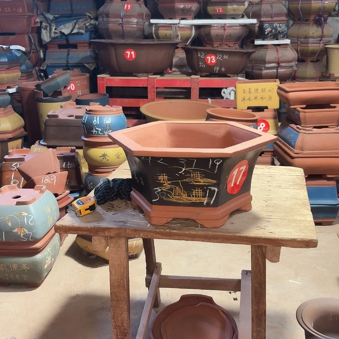 紫砂紫砂花盆六方一个