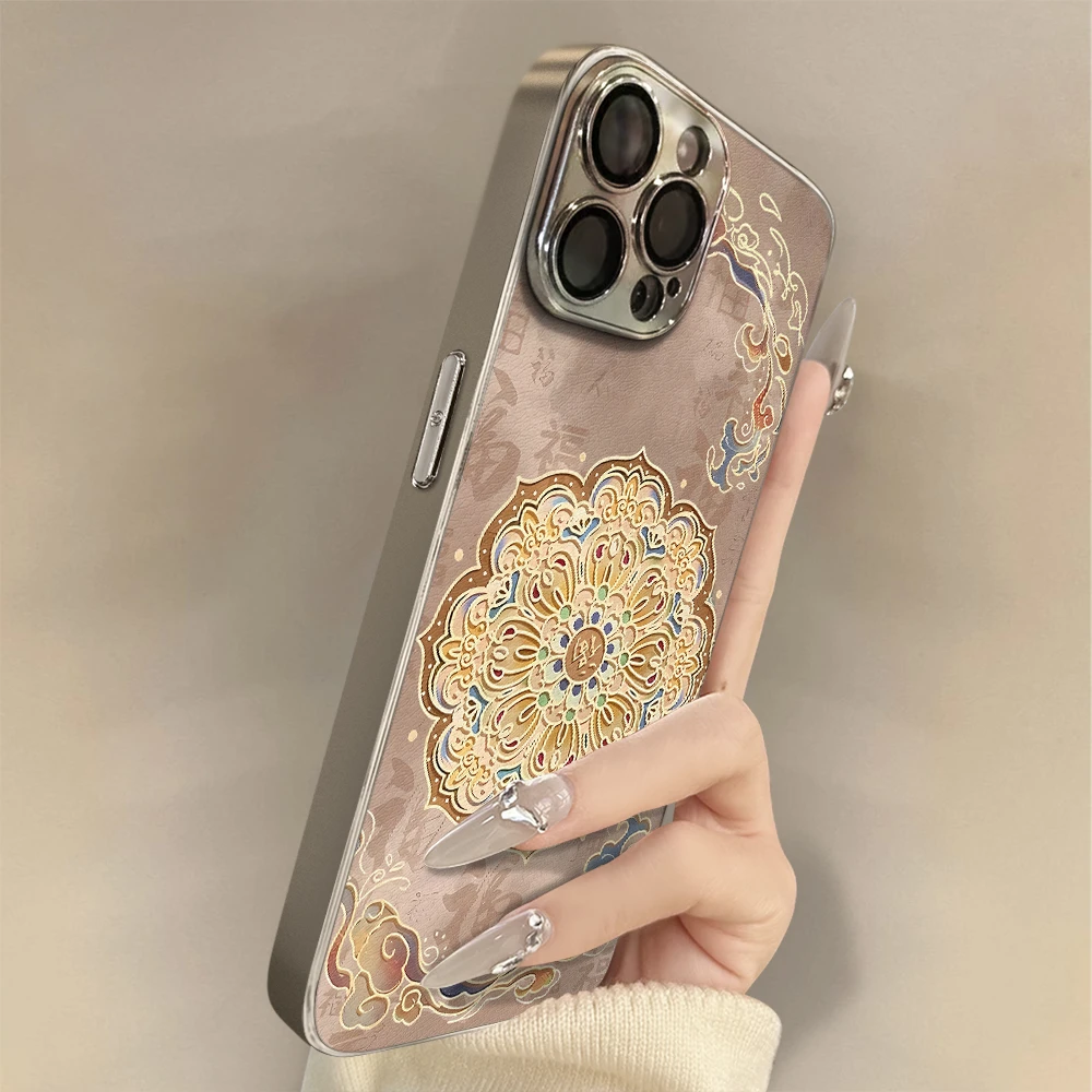 复古图腾适用苹果16pro手机壳高级感全包防摔ins网红同款个性创意