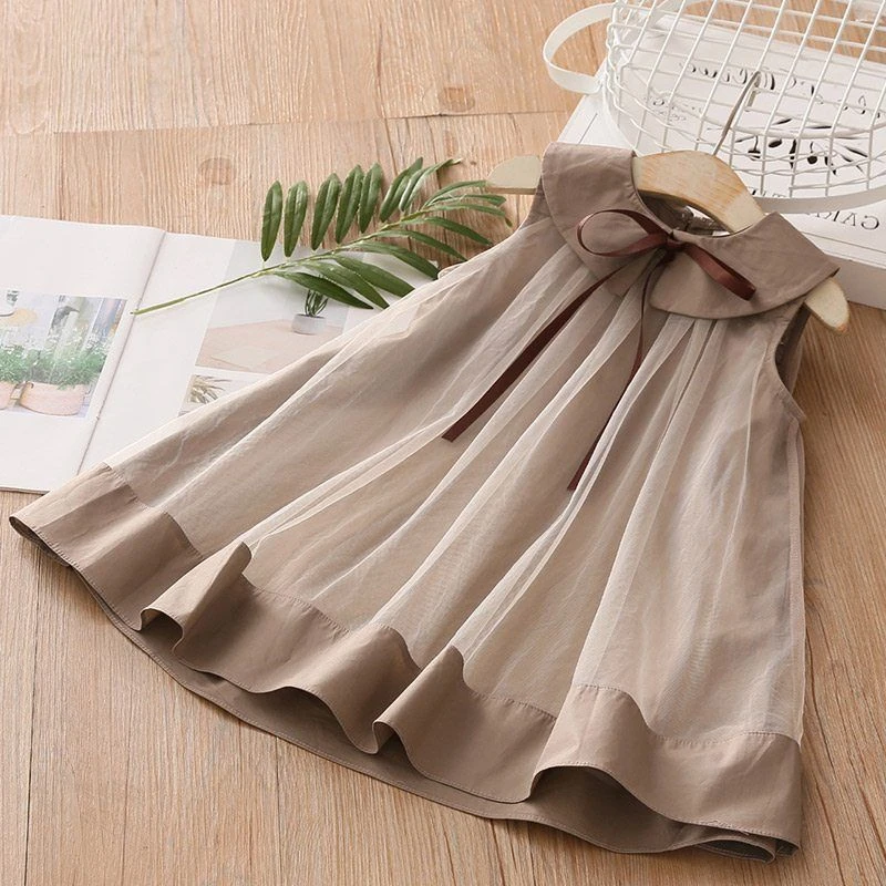 女童连衣裙夏装韩版礼服裙新款儿童纱裙公主裙子小童娃娃领背心裙