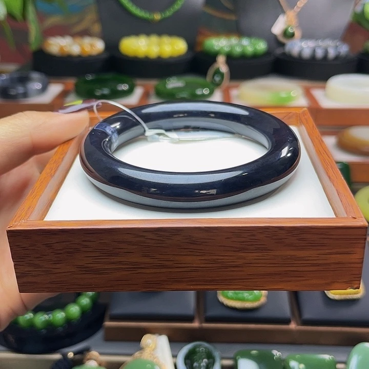 和田玉烟紫手镯57未镶嵌