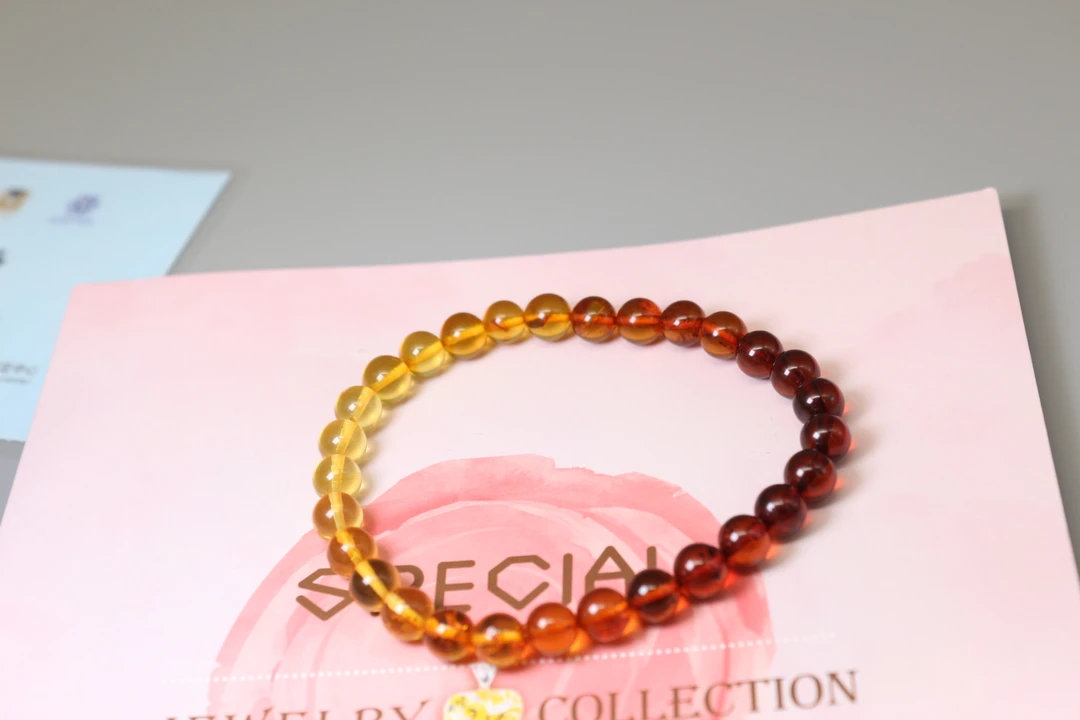 天然高货琥珀彩虹手串单圈轻奢百搭