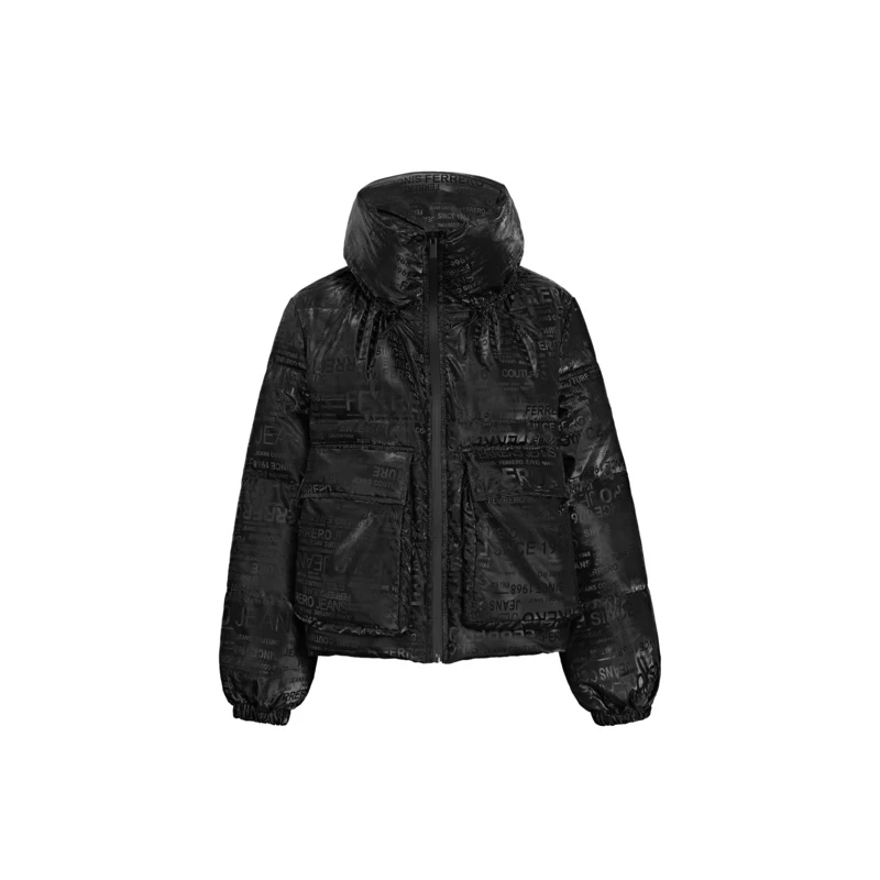 sdeer圣迪奥女装百搭高领连帽字母胶印立体口袋羽绒服S21462422