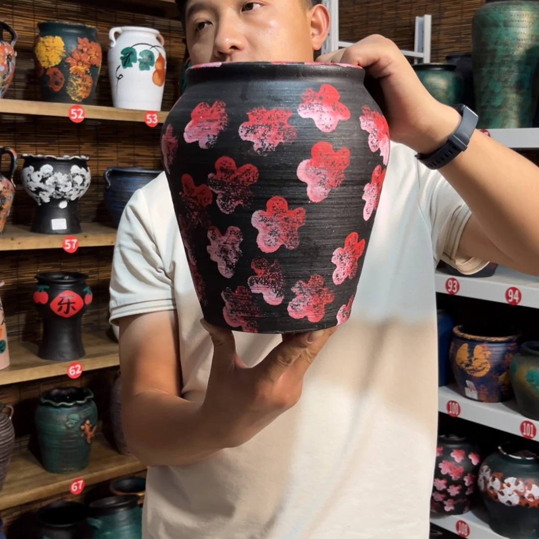 红陶浮雕花盆炸炸炸