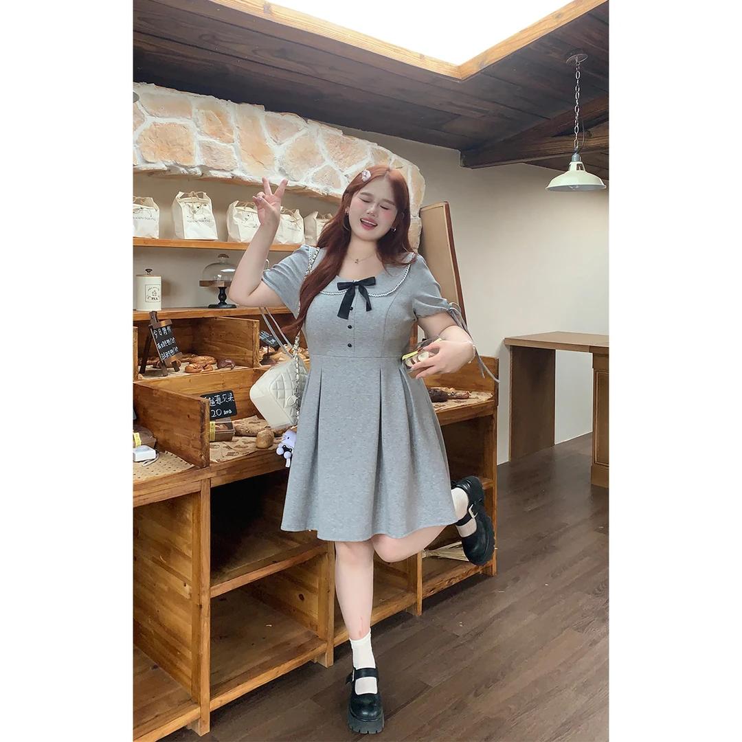徐达布【西窗的雨】大码连衣裙女娃娃领短裙宽松裙子女L33004C52