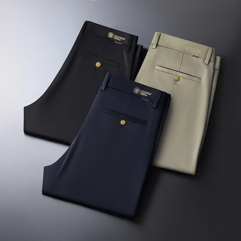 GUGEQI夏季轻奢顺滑垂感商务休闲西裤薄款弹力透气直筒裤GB8070