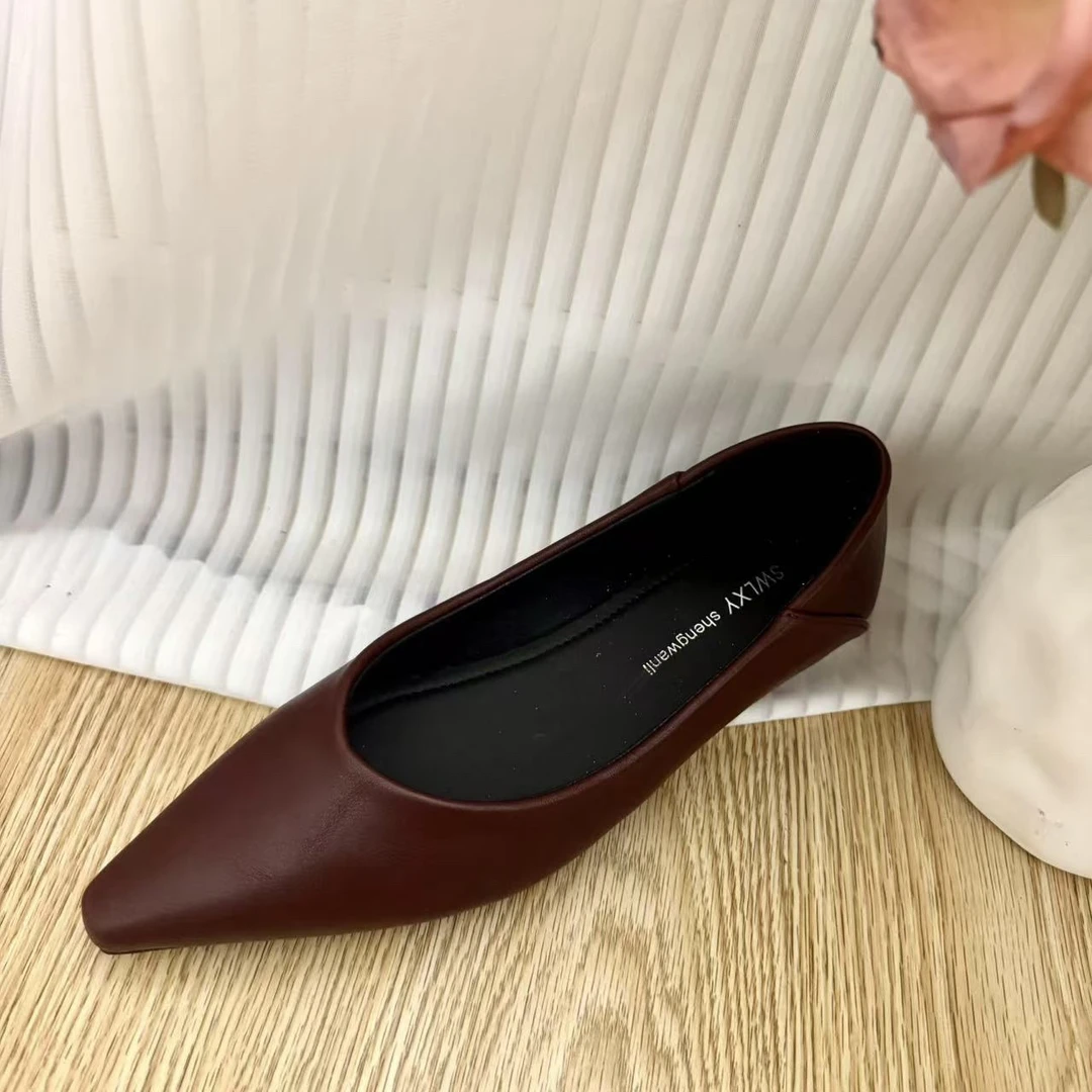 Mo 98-13单鞋法式浅口夏季舒适高跟尖头平底鞋薄款黑色极简风