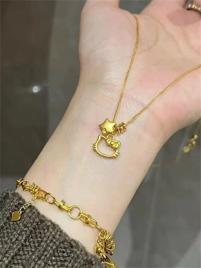 钛钢项链 A-56-镂空凯蒂猫星星蝴蝶结甜美项链