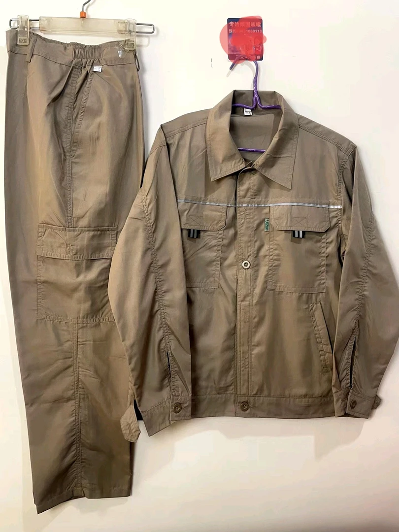 夏季薄款劳保工作服男士涤棉长袖耐磨透气人工吸汗汽修建筑法式