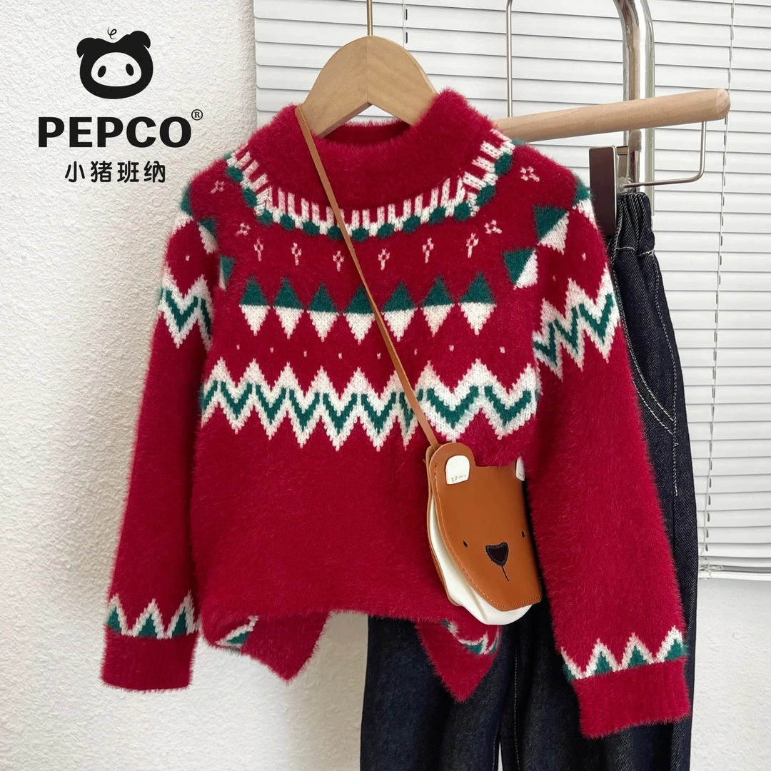 PEPCO/小猪班纳红色儿童毛衣男女童上衣费尔岛秋冬新款过年针织衫