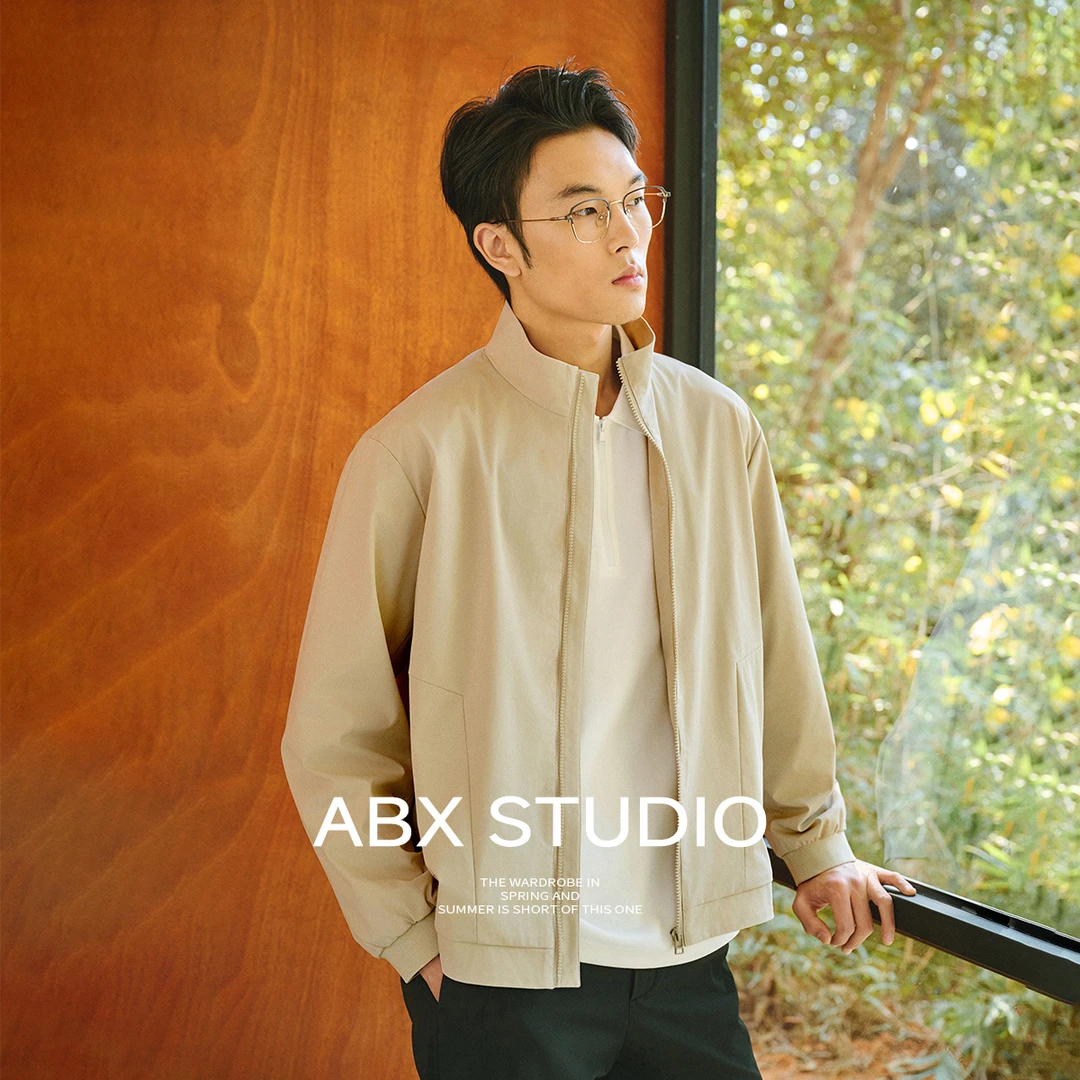 【2-3级防泼溅细格纹肌理面料】春季小立领轻薄夹克男拉链外套