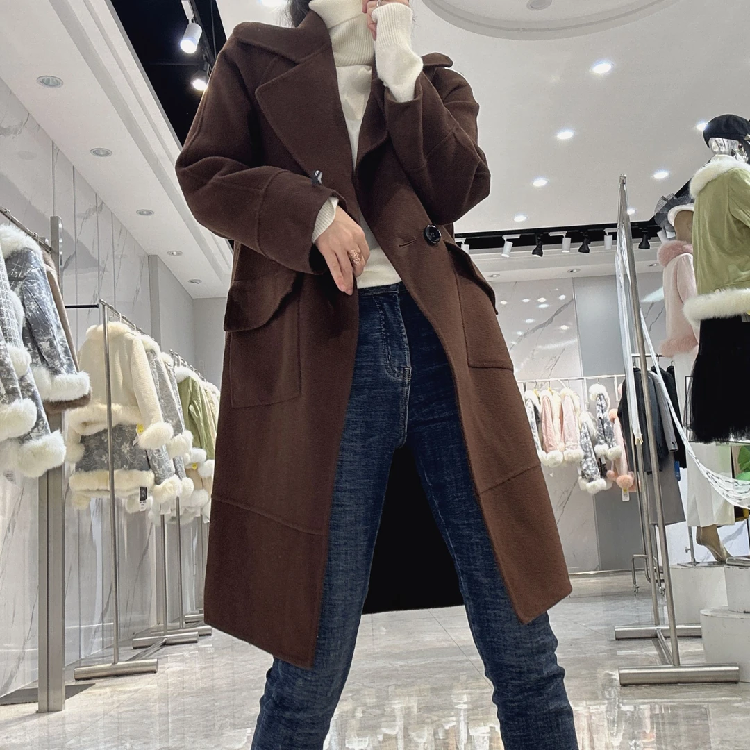 2024年冬季咖色精品高货冬季羊绒大衣保暖时尚百搭保暖羊绒大衣