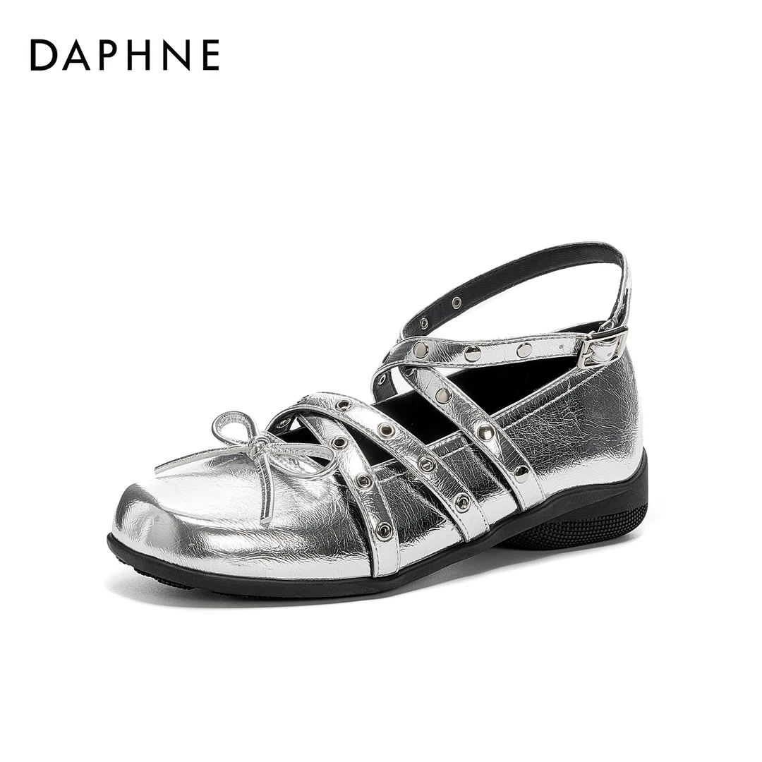 达芙妮2025春夏蝴蝶结平底单鞋甜美绑带芭蕾鞋时尚凉鞋休闲英伦风