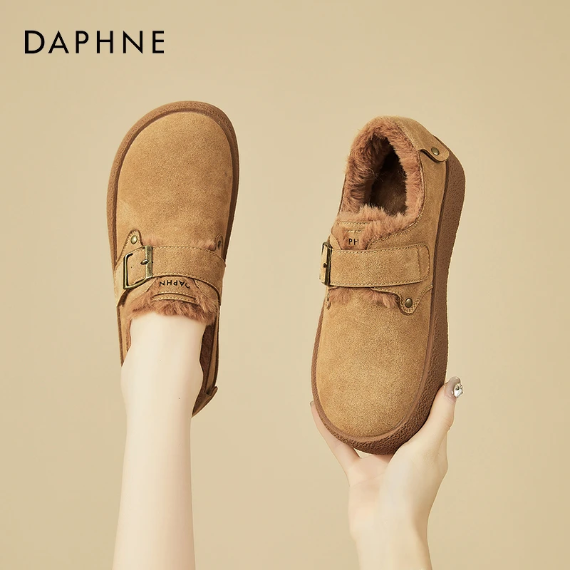 达芙妮加绒加厚勃肯鞋女2025冬季新款时尚休闲鞋一脚蹬百搭雪地靴