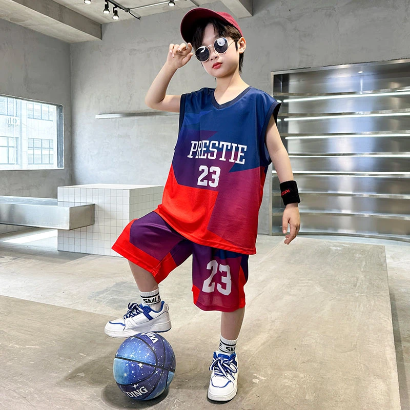 WG3007儿童装男童夏装无袖速干篮球服套装新款运动装
