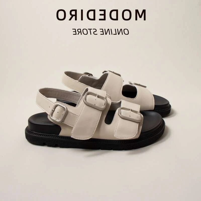 勃肯鞋凉鞋女2025夏季新款露趾平底搭扣罗马鞋休闲防滑沙滩鞋凉拖