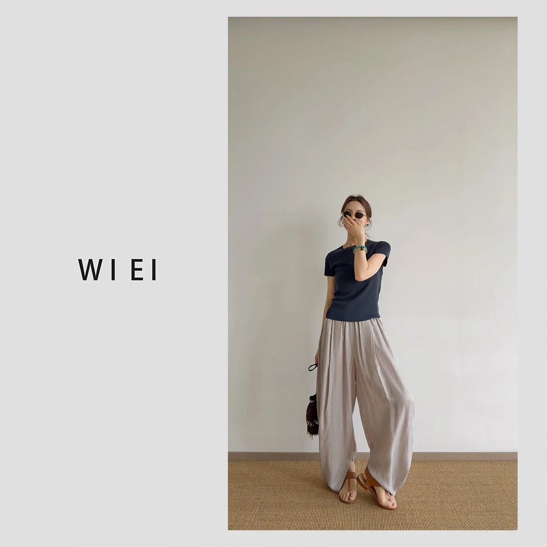 《WI EI》海螺裤*松弛垂坠干爽铜氨丝褶皱弧形收口长裤W25202005