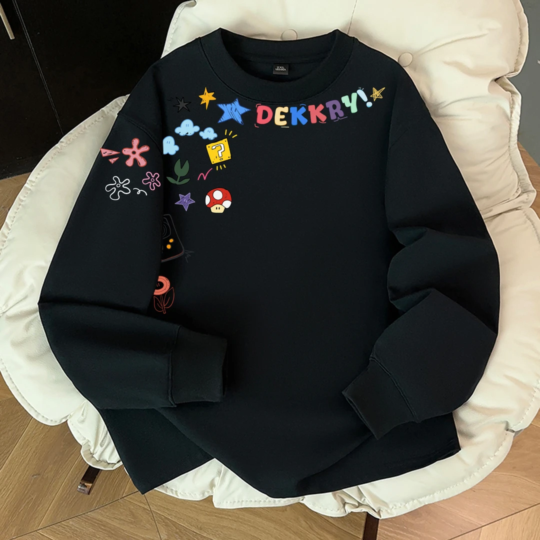 100%纯棉美式潮流个性字母印花长袖T恤女秋季宽松休闲情侣上衣