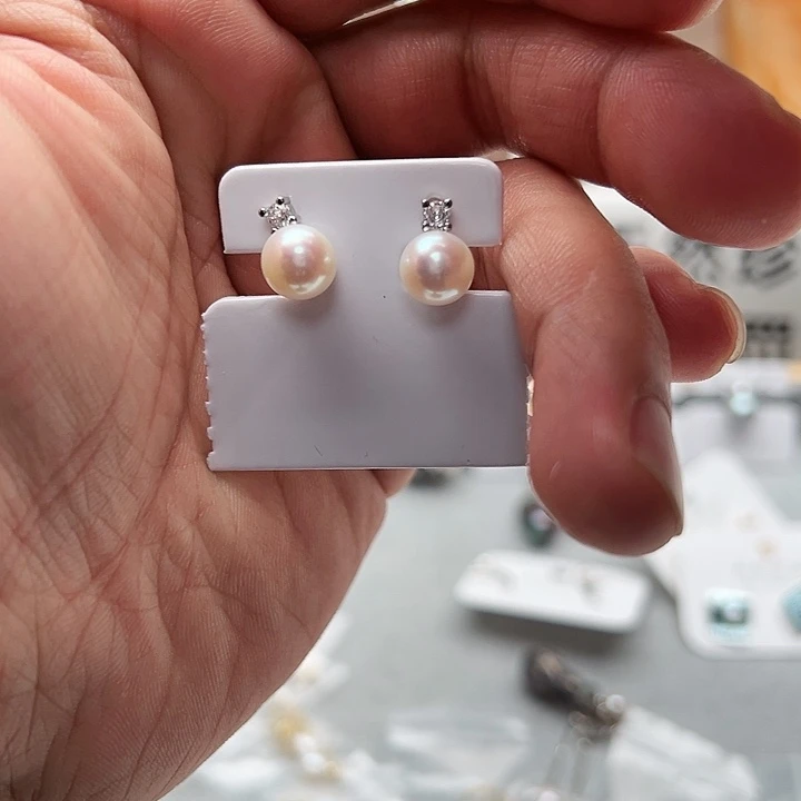 淡水珍珠银S925镶嵌耳饰