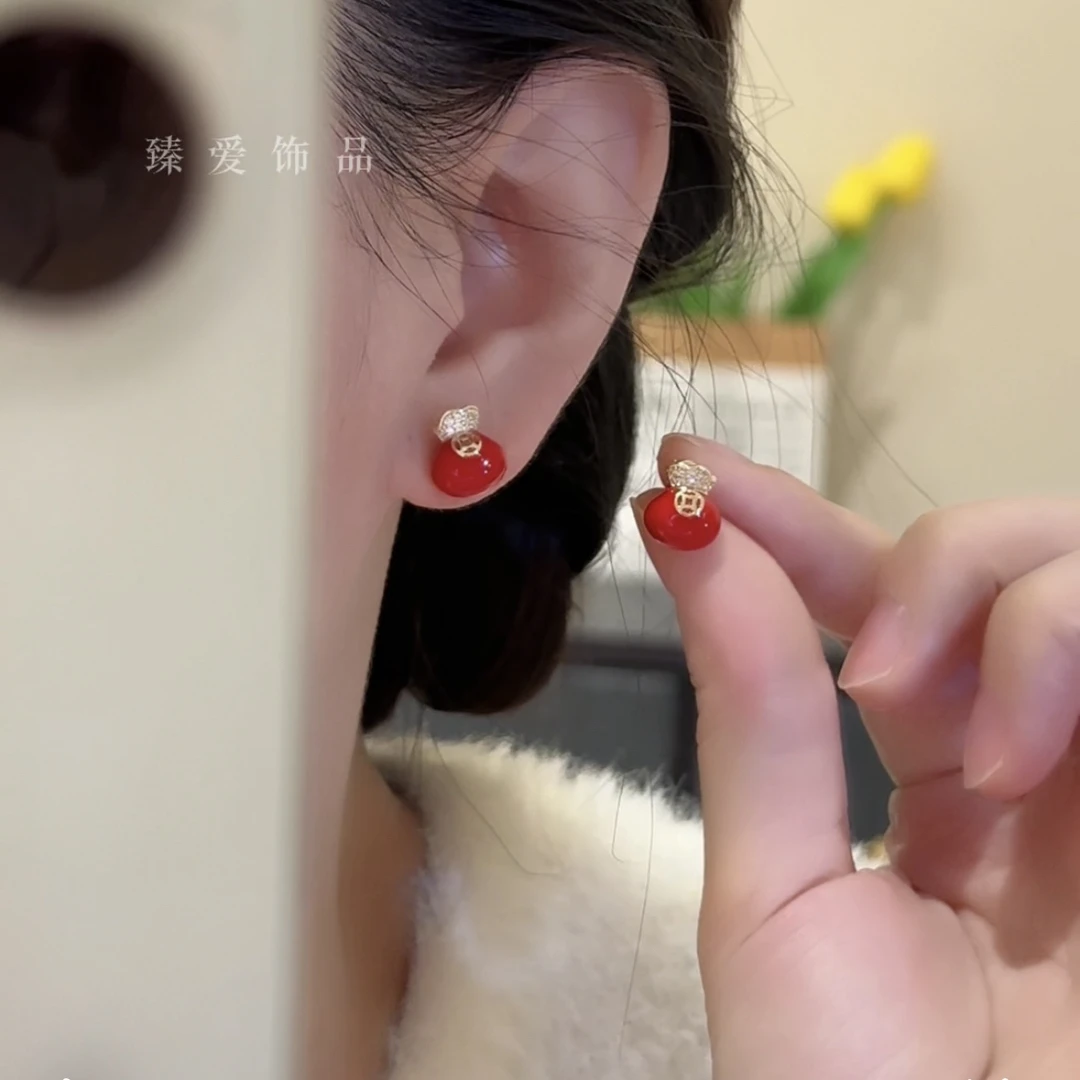 铜合金珐琅耳饰 福袋耳钉小众国潮珐琅彩滴釉迷你精致耳饰