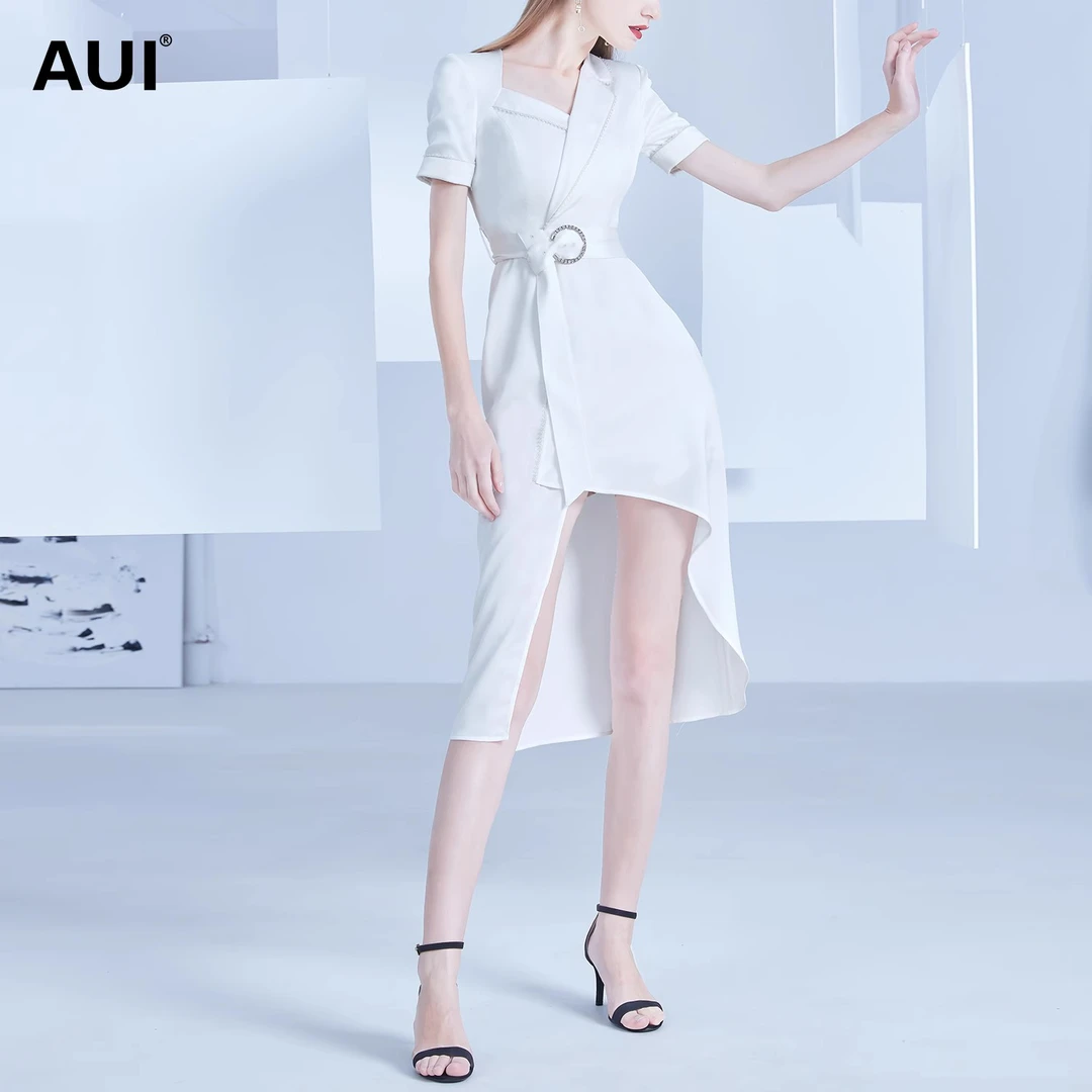 【粉丝专属】AUI名媛气质白色高级连衣裙小众不规则裙子-21X017952