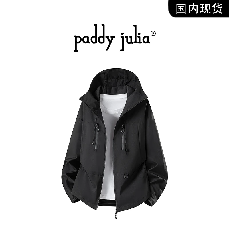 Paddy julia美式高级感冲锋衣夹克男秋冬季连帽拉链保暖外套男装