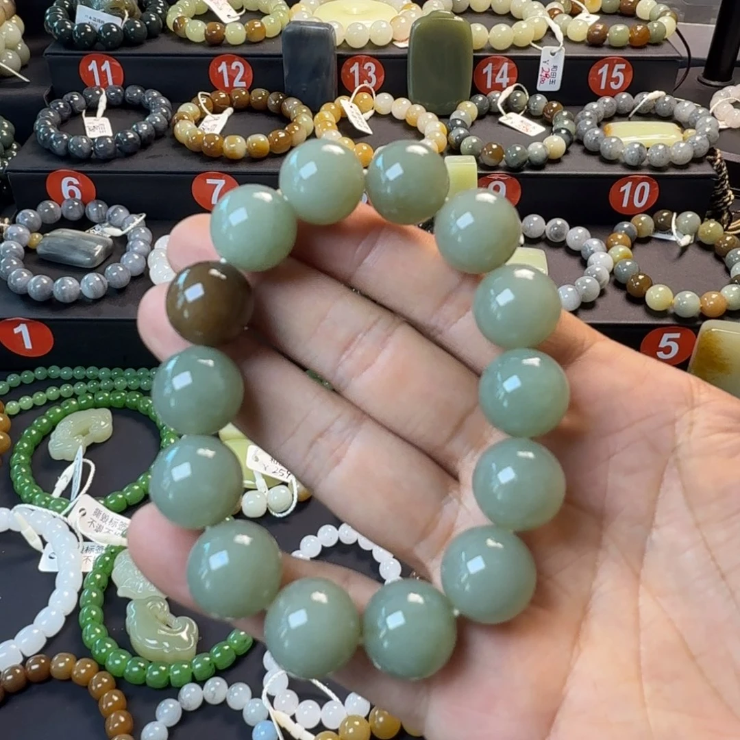 和田玉未镶嵌手链新疆且末高青白卡16 福利款 包容结构 棉