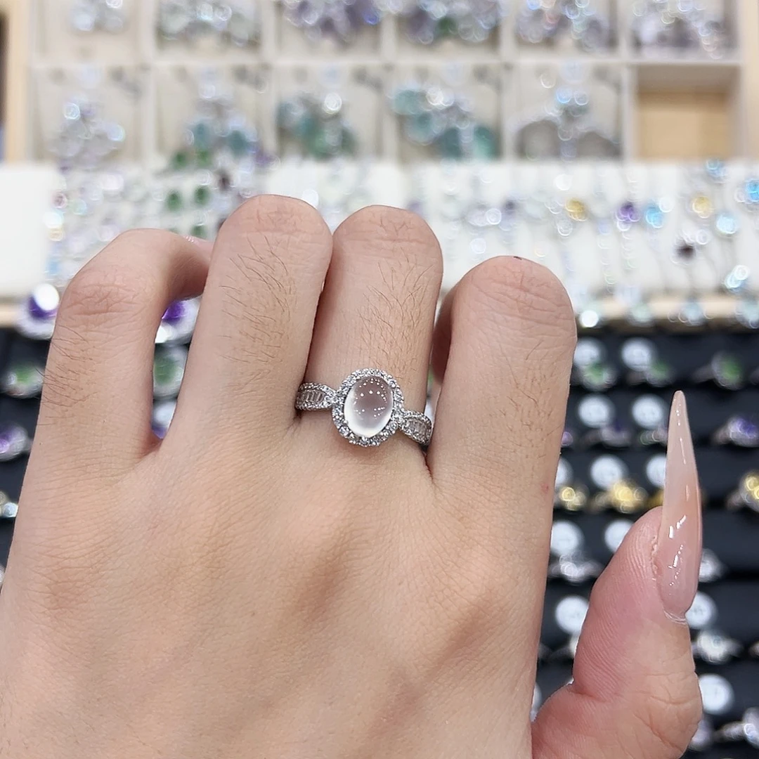 岫玉银S925镶嵌戒指