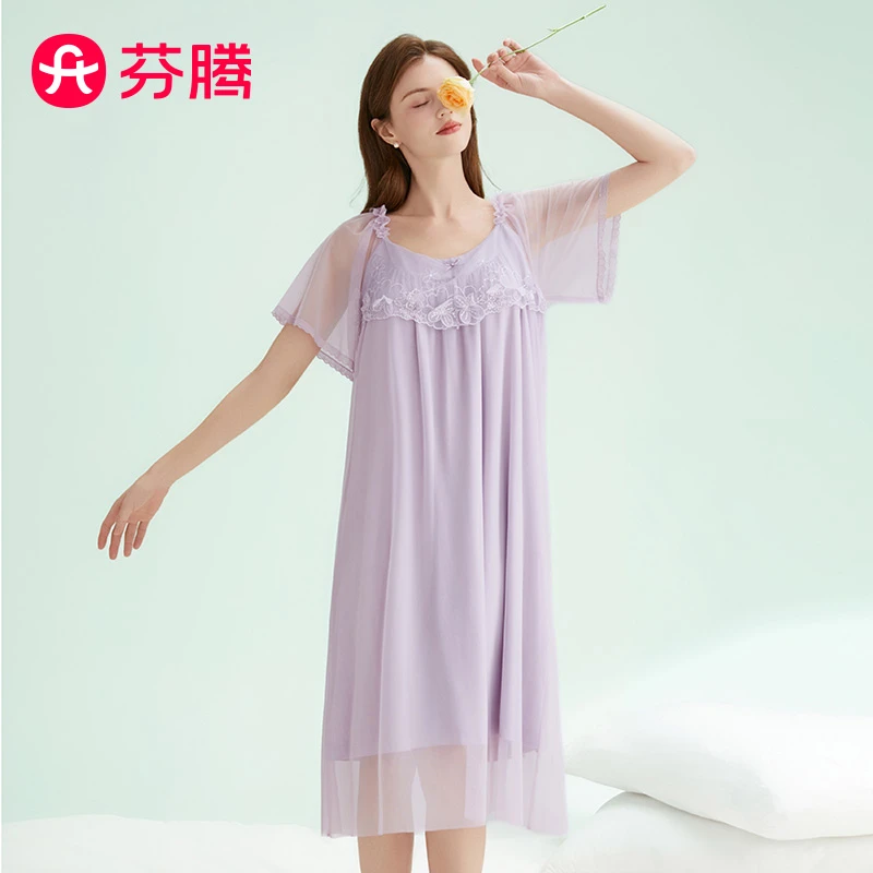 芬腾睡裙女【优可丝宫廷风】2025年夏季套头短袖法式高级感居家服女