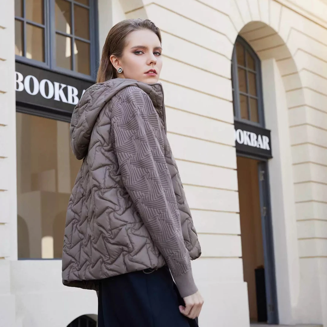 金影奇大码连帽毛线袖短款百搭显瘦遮肉羽绒服外套