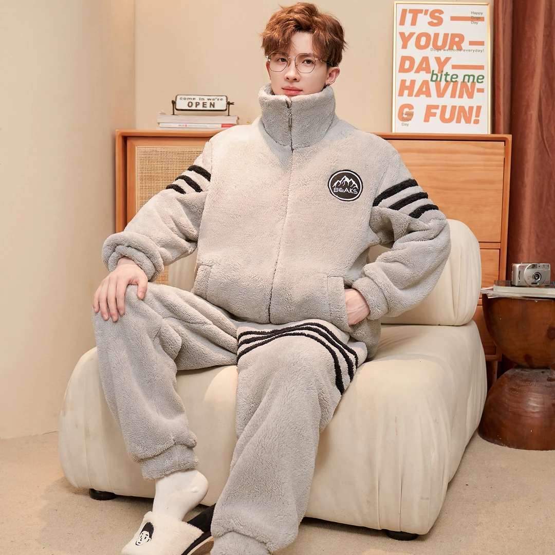 2025年新款睡衣男士秋冬季珊瑚绒青少年法兰绒毛绒绒家居服保暖装