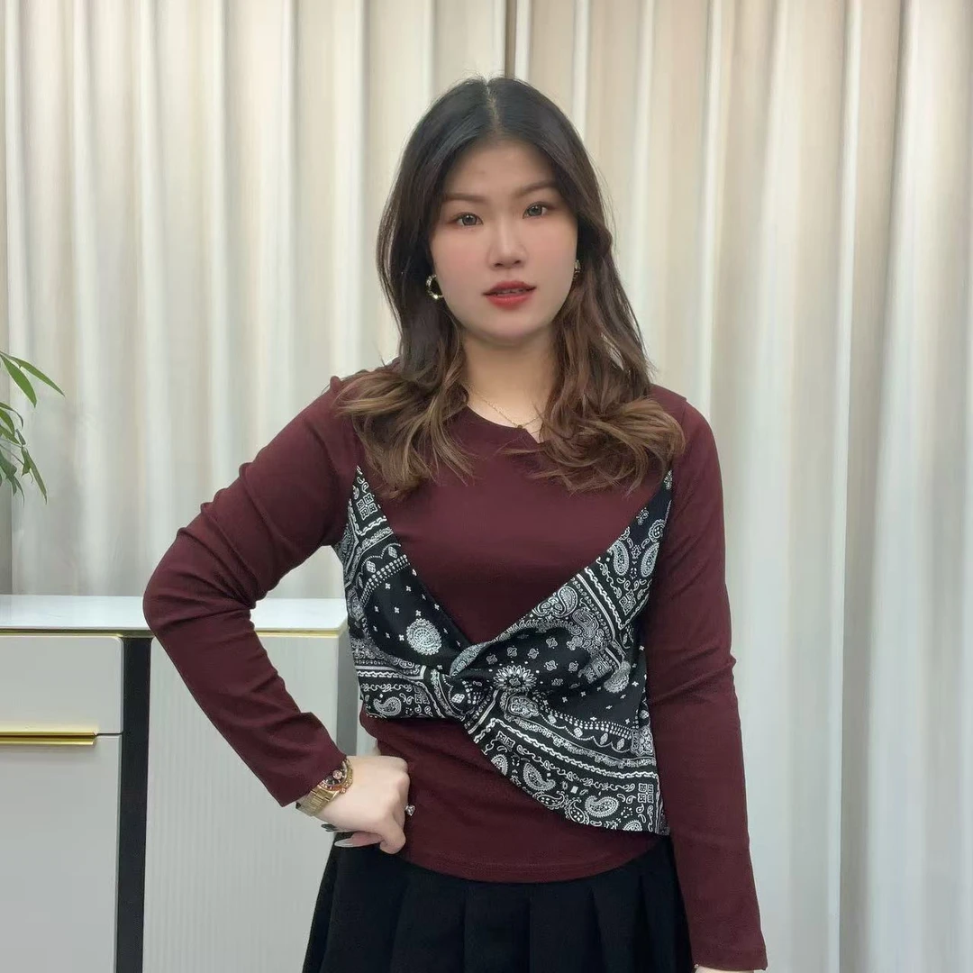 小鑫肝@现货浮力正肩圆领假两件蕾丝拼接时尚百搭T恤 9702