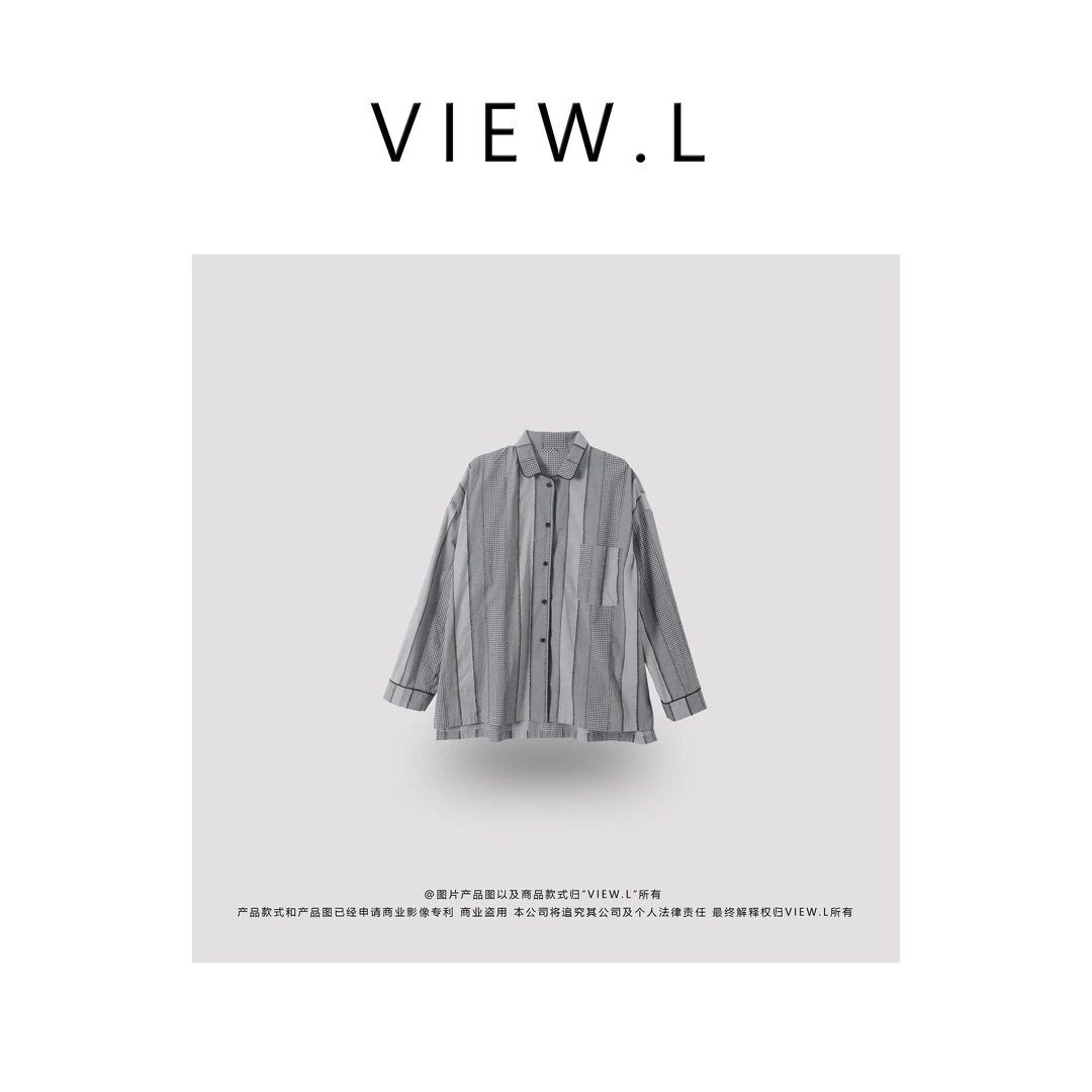 view.l25 设计感 黑格 拼色条纹 休闲套装睡衣 ZK1731