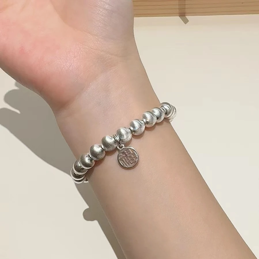 足银手链  足银手链 08号 猫眼福牌实心足银手链