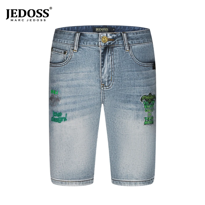 JEDOSS/爵迪斯2025新款裤子男款夏季字母朋克风印花直筒牛仔中裤