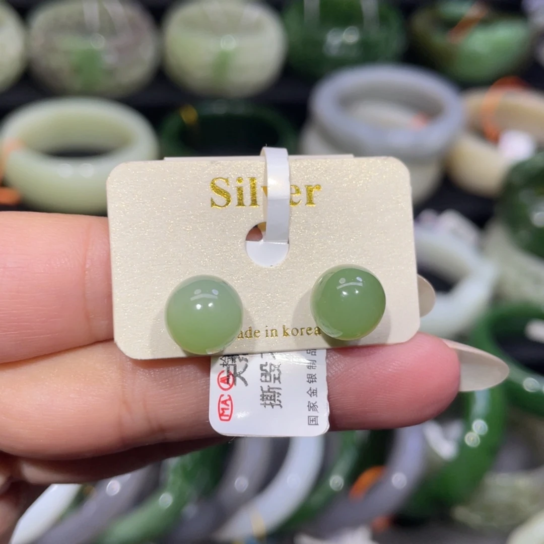 银S925镶嵌和田玉耳饰
