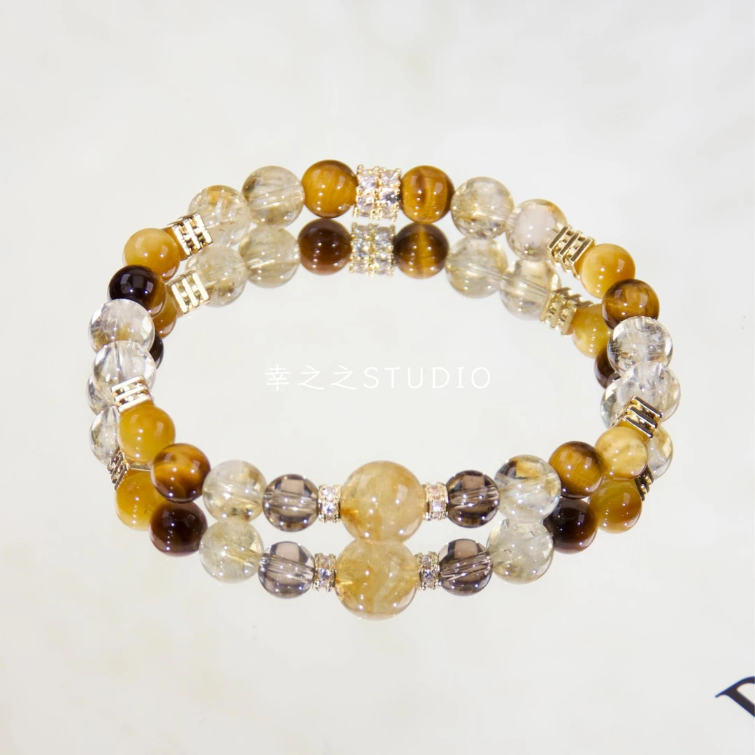 s1563【小金霸】天然虎眼石茶晶黄塔手串精致爆款手链 多样性发其一