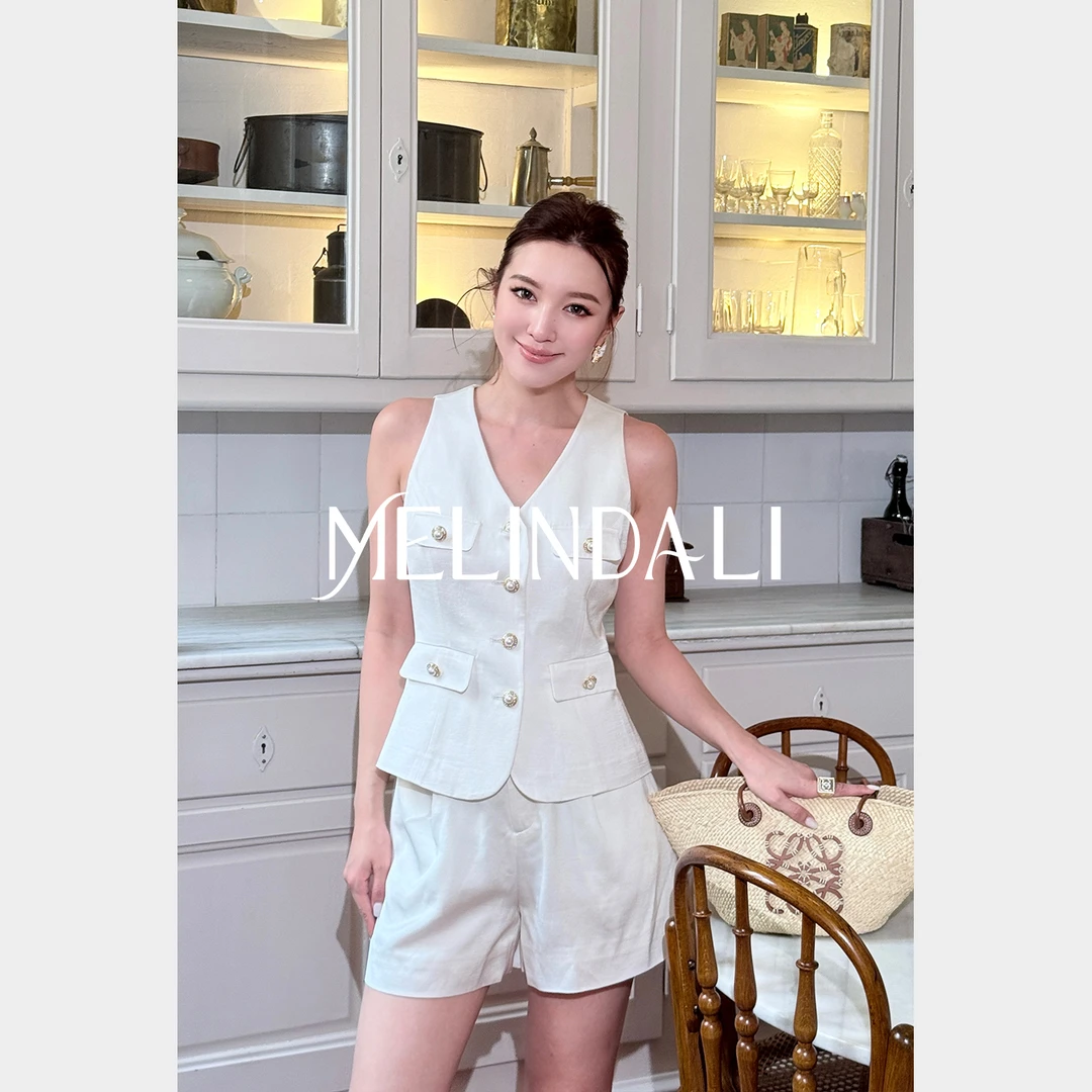 Melinda Li【丝滑香风】醋酸收腰马夹高腰短裤套装富家千金气质衣服