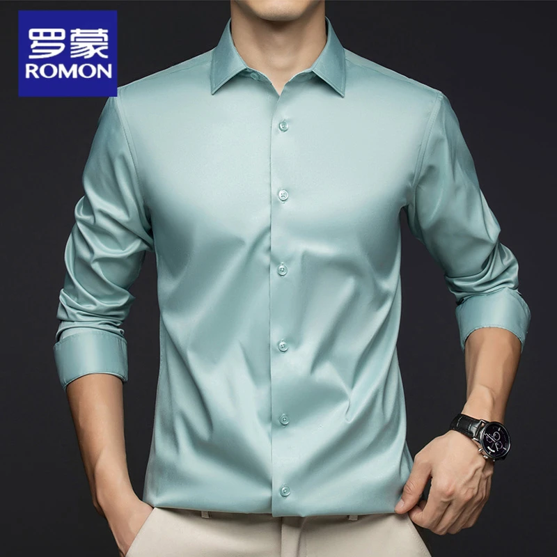 罗蒙春秋季爆款男士衬衫高品质商务纯色白衬衣男款男装正装打底衫