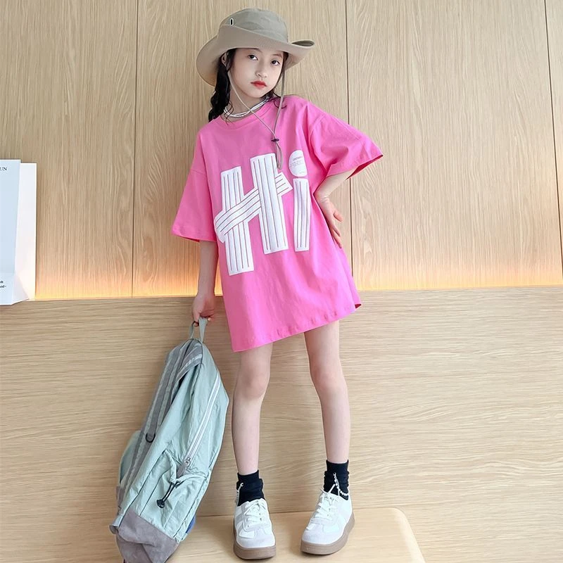 女童短袖t恤纯棉夏装2025洋气女孩中大童半袖上衣夏季