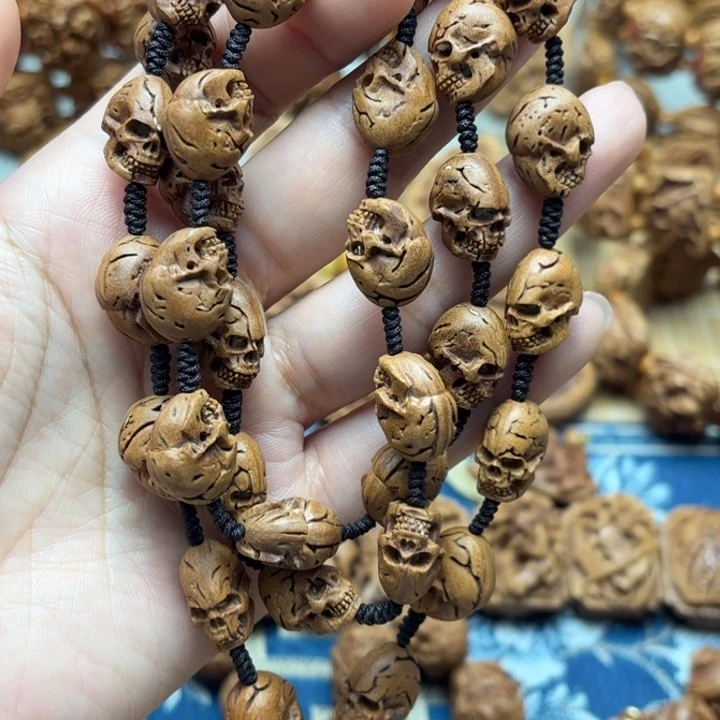 桃核雕刻骷髅脖挂
