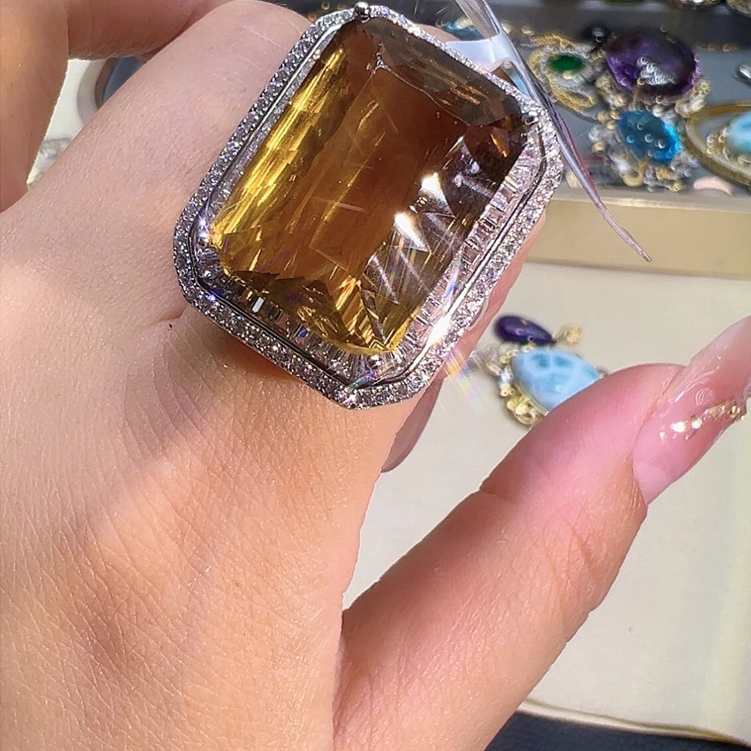 黄晶珠宝半成品银S925镶嵌