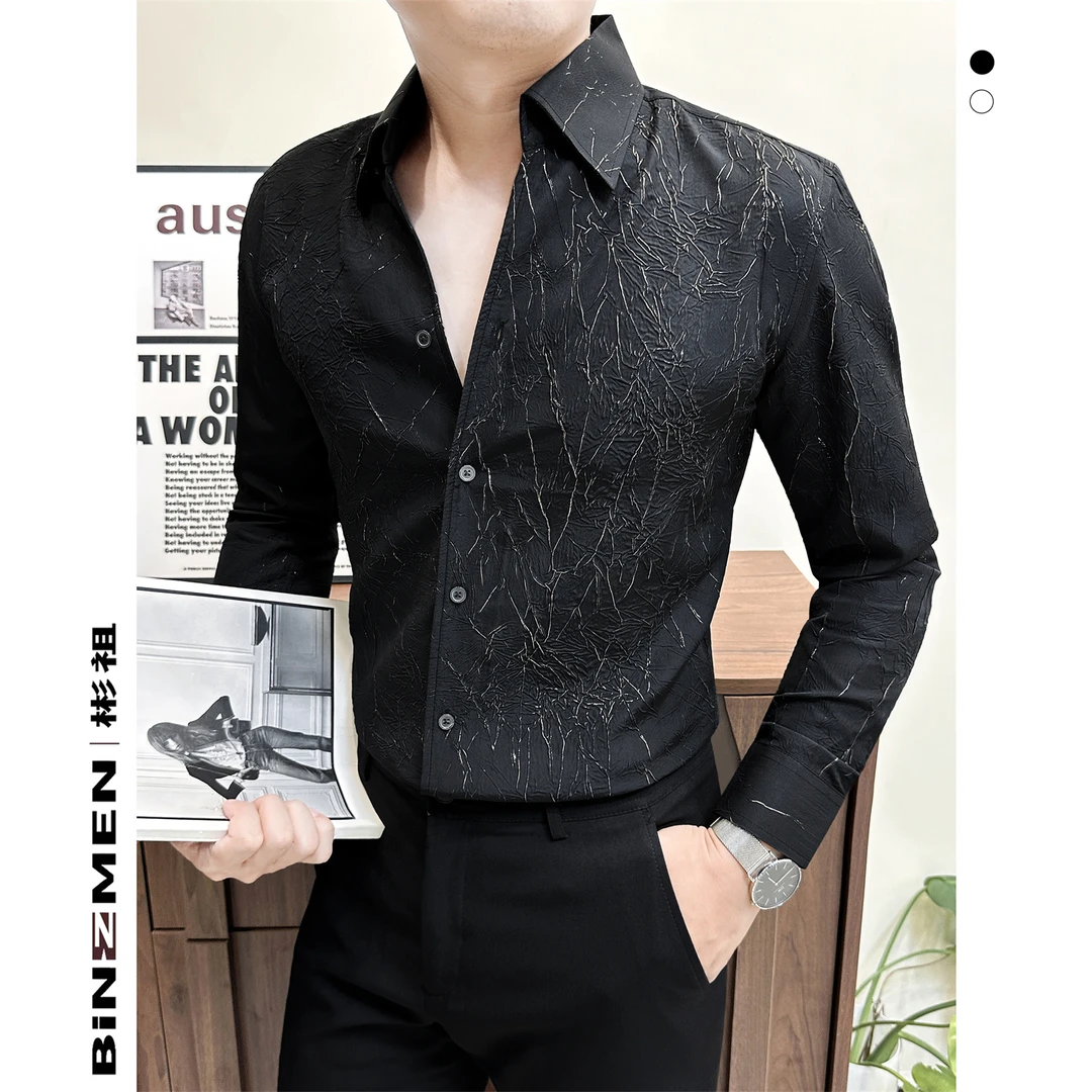 岩纹提花衬衫男长袖男款爆款2025新款秋季新款痞帅风男士休闲衬衣