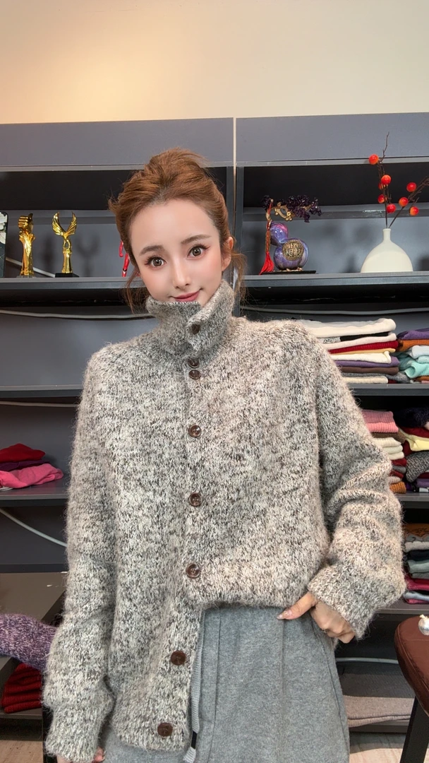 女装秋冬季新款花纱气质毛衣外套百搭上衣阔太太精致女装针织衫