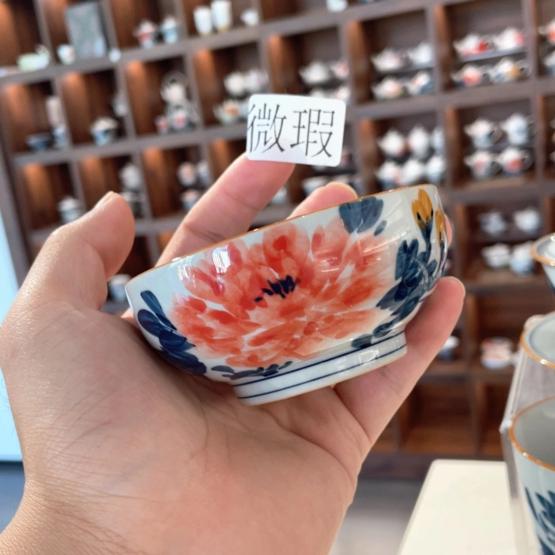 釉下手绘茶具微瑕