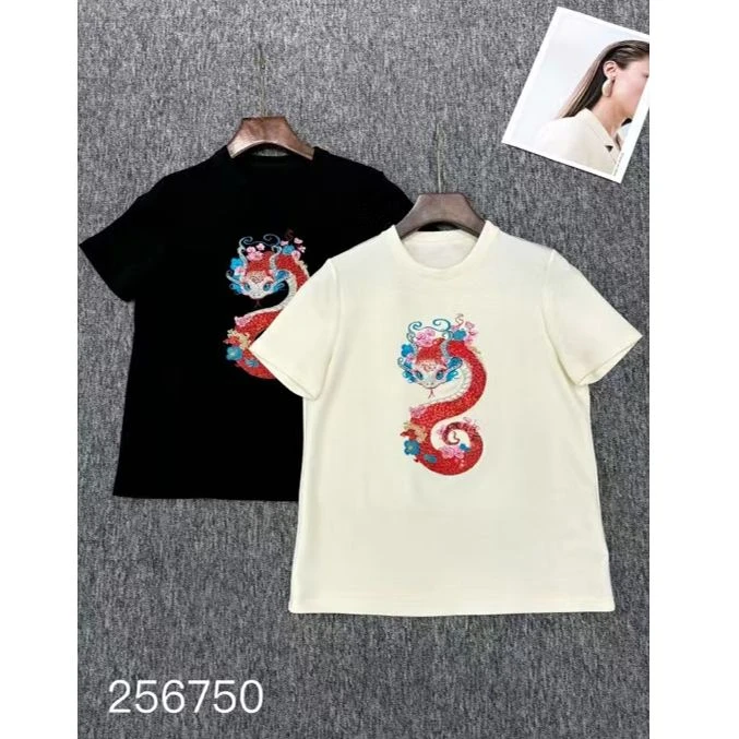 KiKi严选：256750-YER家欧洲站南油春季新款龙纹印花国风T恤