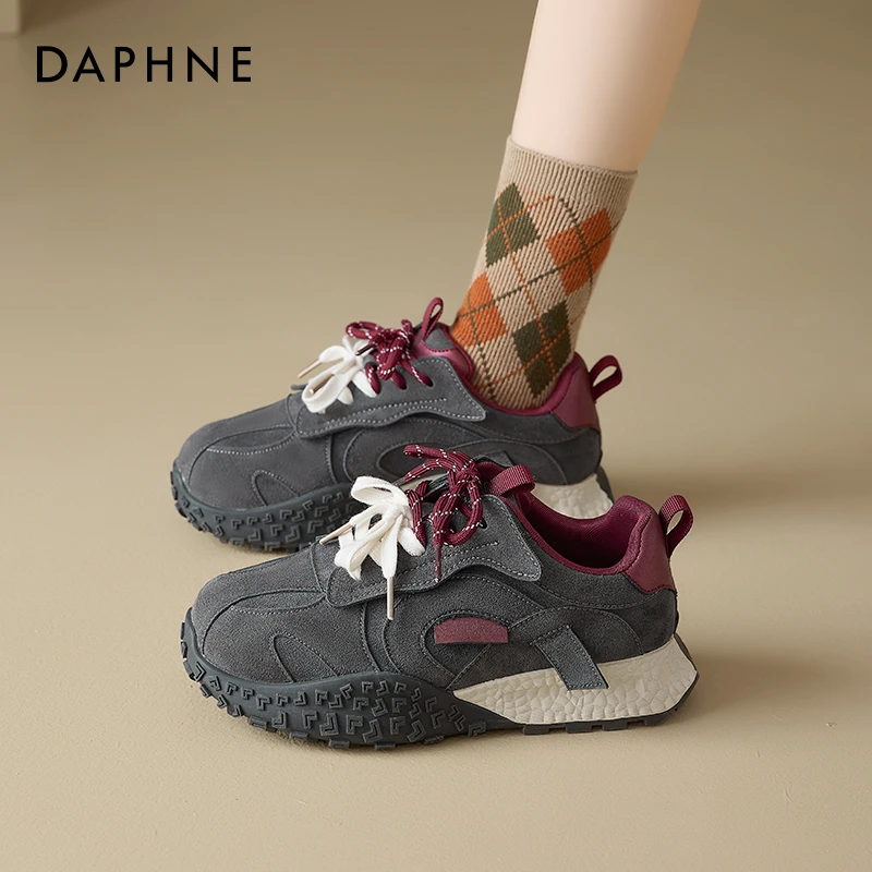 达芙妮厚底德训鞋女款2025新款秋冬双鞋带拼色街潮休闲运动阿甘鞋